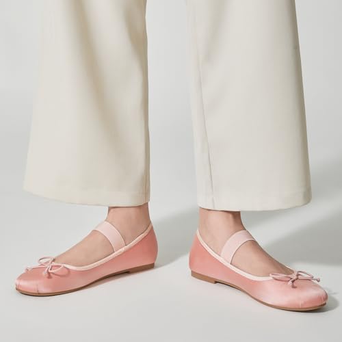 Image of Trary Flats for Women Closed Round Toe Ballet Flats Mary Jane Shoes Women with Elastic Strap Cute Bowknot Comfortable Dress Shoes for All-Year Daily Work Casual Wear