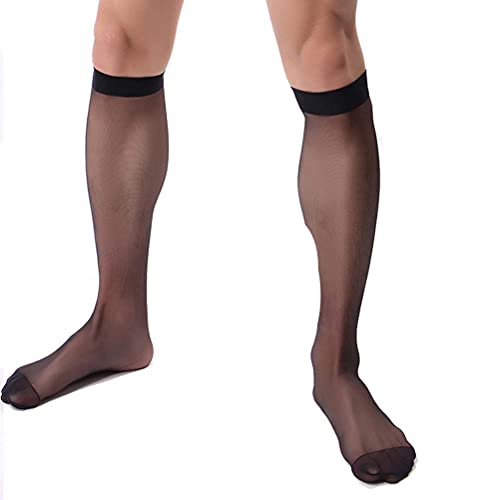 ADESUGATA Strümpfe Herren Business Socken Elastische Strümpfe Für Männer Antimikrobiell, geruchshemmend, schweißabsorbierend, schnelltrocknend, sexy, transparent, schwarz, 3er Set.