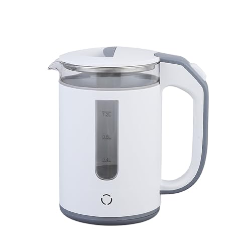 Electric Kettle Stainless Steel & Borosilicate Glass Water Kettles - 1.2L 1000W Water Boiler and Heater for Coffee or Tea, Auto Shut Off, BPA Free, Boil Dry Protection (White)