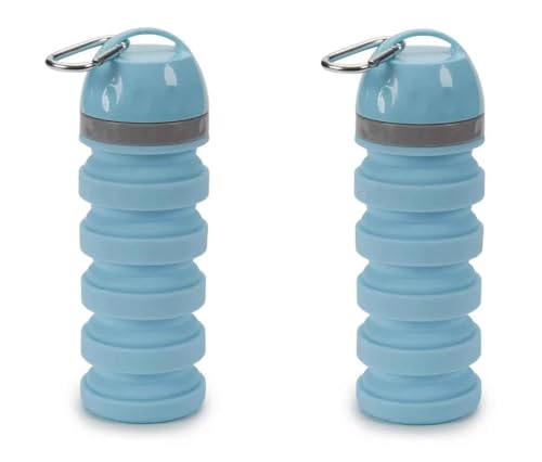 20 ounce Collapsible Water Bottles for People and Pets Flexible Accordion Style Choose Quantity (Blue, 2 Water Bottles)