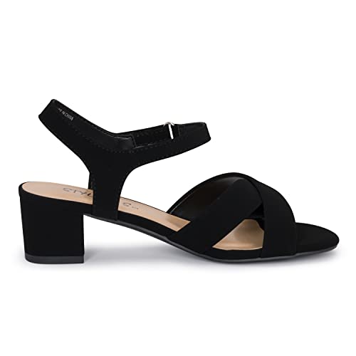 STYLISH S KHLOE-K Little Girls Round Open Toe Criss Cross Ankle Hook and Loop Strap Low Block Heel Dress Sandals3