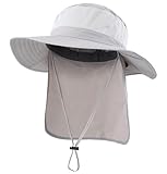 Decentron Men's Sun Hat with Neck Flap Summer Foldable Breathable Fishing Cap Wide Brim Sun Protection Hat Light Gray