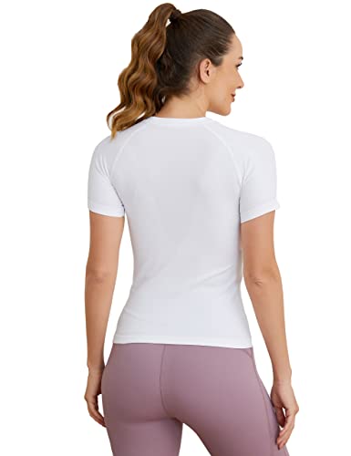 Image of MathCat Short Sleeve Workout Tops for Women, Seamless Women's Compression Shirt, Yoga Running Athletic Shirts Soft Gym Tops