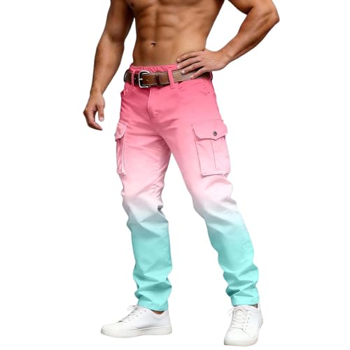 Duohropke Pantalones cargo para hombre, color degradado, chinos, con bolsillos, corte regular, pantalones cargo impermeables, pantalones de ocio, pantalones de senderismo, trekking, pantalones de