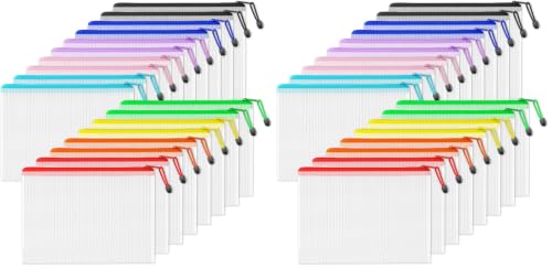 Image of SUNEE Plastic Mesh Zipper Pouch 11x15 in (9 Colors, 36 Packs),Extra Large Water-Resistant Zip Bag for School Office Supplies, Puzzles & Games Organizing Storage