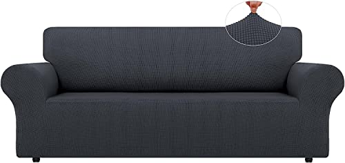 Funda de sofá de 3 plazas para evitar pelos de perro con tejido elástico gris 2