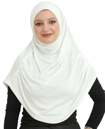 Prien Ready To Wear Hijab For Women Instant Turban Soft Muslim Scarf For Prayer Long Hijabs Islamic Clothes Jersey Abaya (Cream)