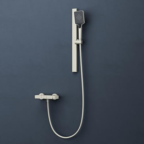 doporro Système de Douche avec Douchettes Douche à Main Pommeau de Douche Blanc en Alliage d'Aluminium Mitigeur Salle de Bain avec Barre Coulissante à...