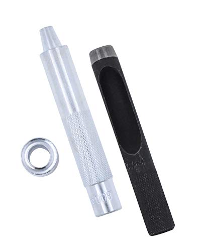 Mandala Crafts Silver Tone Metal Grommets Set, 100 Sets 2/5 Inch Metal Eyelets and Grommets Tool Set for Fabric, Leather, Rivets, Tarps, Clothing, Boots, and Sewing