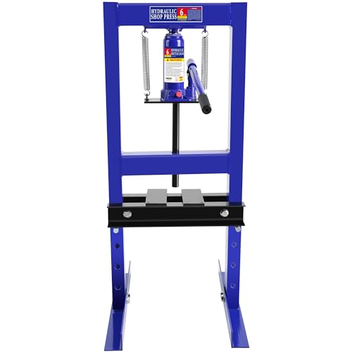 CUAUC Steel H-Frame Hydraulic Shop Press with Stamping Plates to Bend, Straighten, or Press Parts, Install Bearings and U-Joints, 6 Ton Capacity, Blue