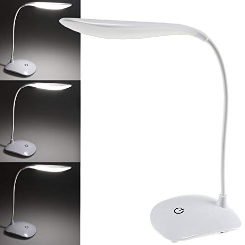 ChiliTec LED Schreib-Tischlampe mit 3 Helligkeitsstufen 100 Lumen Hohe Lichtausbeute Betrieb an 5V USB oder Batterie 3x AA Weiß