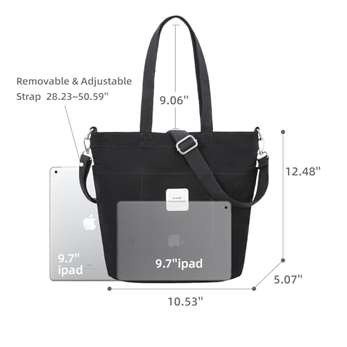 Iswee Canvas Tote Bag with Zipper Multi Pockets Tote Purse for Women Fashion Crossbody Tote Shoulder Bag Handbag Everyday Bag4