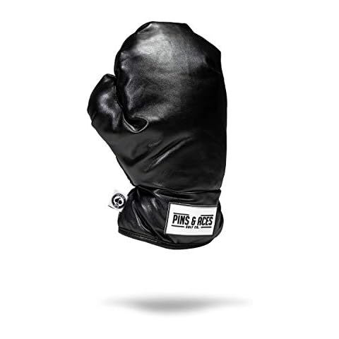 Pins & Aces Boxing Glove Driver Head Cover - Premium, Hand-Made Classic Boxing Glove 1W Headcover - Funny, Tour Quality Golf Club Cover - Style and Customize Your Golf Bag (Black) Cover