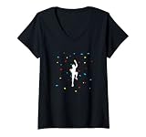 Damen Kletterwand mit bunten haltegriffen zum klettern Bouldern T-Shirt mit V-Ausschnitt
