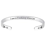 Fesciory Inspirational Bracelets for Women,Stainless Steel Engraved Personalized Positive Unique Cuff Relationship College Graduation Christmas Gifts for Her (Warrior)
