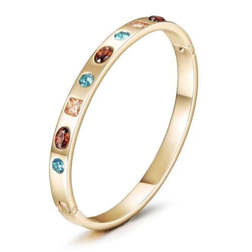 CIUNOFOR 14K Gold Filled Bangle Bracelets for Women with Cubic Zirconia, 6.5