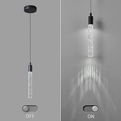 Image of Modern Kitchen Island Pendant Light Dimmable LED Black Finish Mini Crystal Pendant Lighting Bedroom Bedside Table Small Pendant Lights(1-Pack)