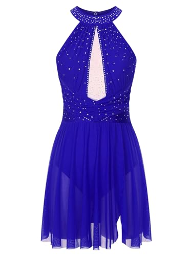 IEFIEL Vestido de Gimnasia Rítmica para Mujer sin Manga Vestido de Danza Contemporánea y Lírico Maillot de Patinaje Artístico Competición XS-XXL V Azul S