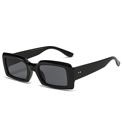 YUELUQU Lunettes de soleil rétro rectangulaires pour femme - Style années 90 - Monture épaisse - Accessoires de mode, Noir , Medium Cover