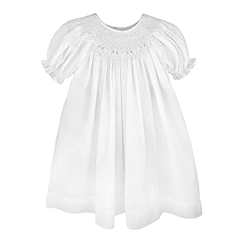 Petit Ami Baby Girls' Bishop Smocked Daydress, Newborn, White