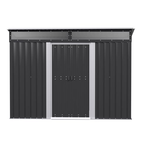 Giantz Galvanised Steel Garden Shed, Outdoor Storage Shed with Double Sliding Doors, UV Protecting PC Panel, Corrosion Resistant, Easy Assembly, Lockable, 260x195x200cm, Grey