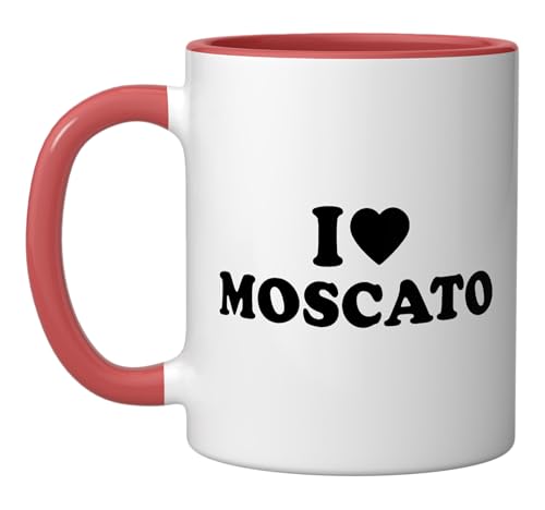 I Love Moscato Funny Wine Phrase Ceramic Mug, Red/White