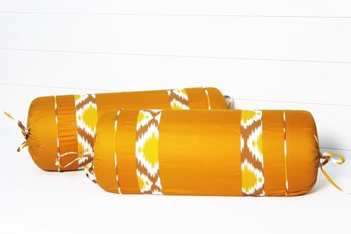 Image of AURAVE Luxurious Cotton Satin 600 TC Bolster Cover with Drawstring Closure, Set of 2, Soft Breathable Durable Machine Washable for Sofa Bed & Home Decor, 15 inchx30 inch, Mustard | Cover Only