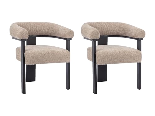 Vente-unique - Lot de 2 chaises avec accoudoirs en Tissu Bouclette et Bois d'hévéa Noir - Taupe - LIVELIA - Salle à Manger
