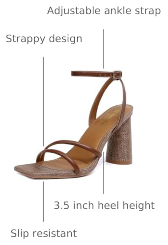 Image of RIBONGZ Block Heels Prom Heeled Sandals for Women Chunky Square Open Toe Strappy High Heels Ankle Strap Wedding Bridal Shoes High Heel Sandals for Party Dress