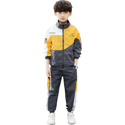 Amur Leopard Survêtement Garçon Ensemble 2pcs/3pcs Veste Zippée + Pantalons + T-Shirt à Manches Longues Costume Jogging Enfant, Jaune 2pcs, 150/10-11 Ans