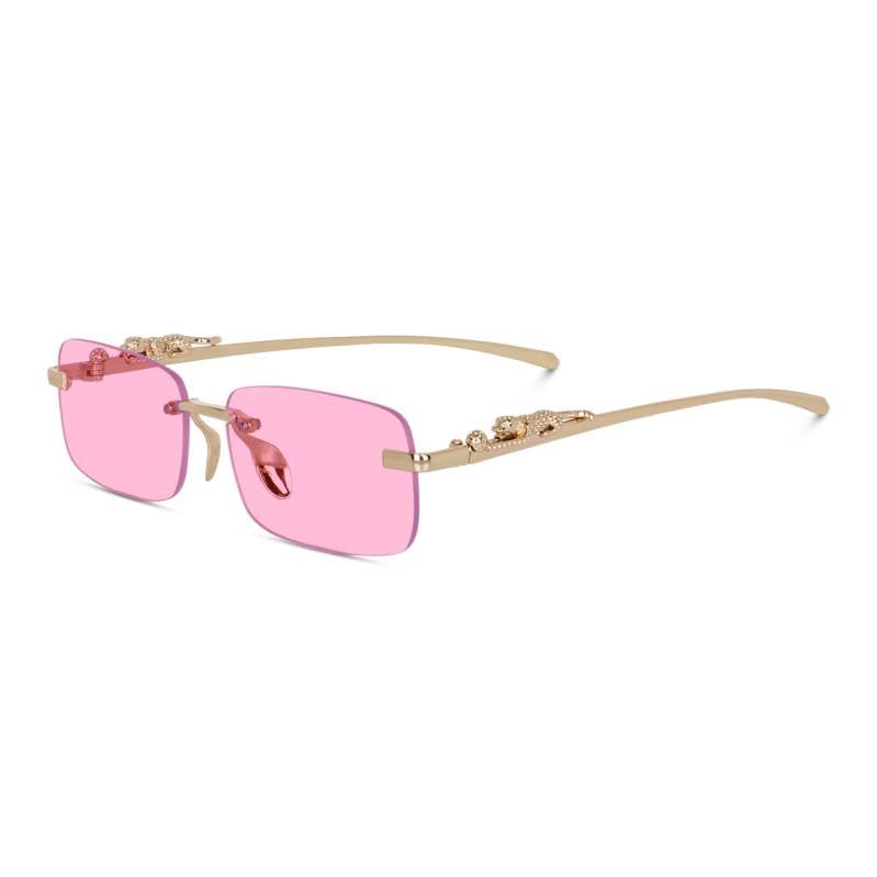 I Rimless Rectangle Sunglasses I Leopard Detail I UV400 Protection I Lightweight I for Men and Women I-image-29
