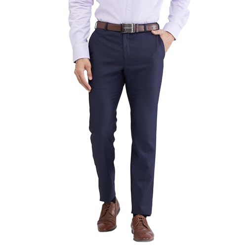 Image of Raymond Men's Slim Fit Structure Pattern Polyester Blend Pleated Formal Trouser