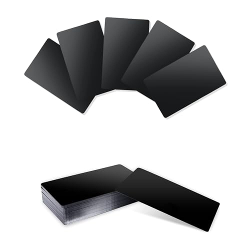 Tarjetas de presentación, 100 unidades, tarjetas de presentación grabadas con láser, de aluminio, para el trabajo, exposiciones y centros comerciales, negro brillante
