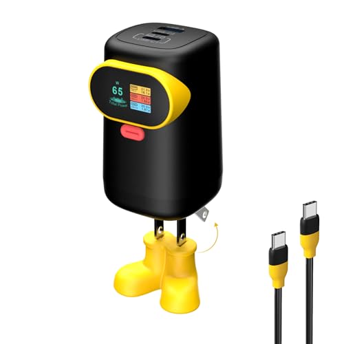 V-checker 65W USB C Charger Block, 3-Port GaN Charger Compact Foldable Fast Charger for MacBook Pro/Air, Pixelbook, iPad Pro, iPhone 16/15/Pro, Galaxy S25/S24, Black Yellow