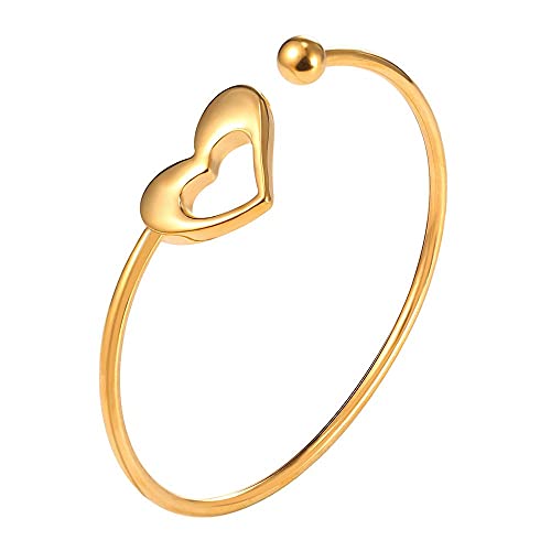 U7 Unisex Simple Cuff Bracelet 18K Real Gold Platinum Plated Fine Bracelets Fashion Jewelry Open Bangle Cuff Bracelets, Twisted or Heart Style F.Heart