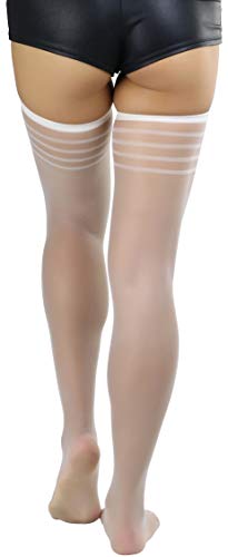 Image of ToBeInStyle Women's Pack of 6 Top Stripe Band Sheer Thigh High Stockings