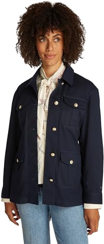 Tommy Hilfiger Chaqueta tipo camisa Mujer Gold Button Utility con bolsillos en el pecho, Azul (Dark Night Navy), L