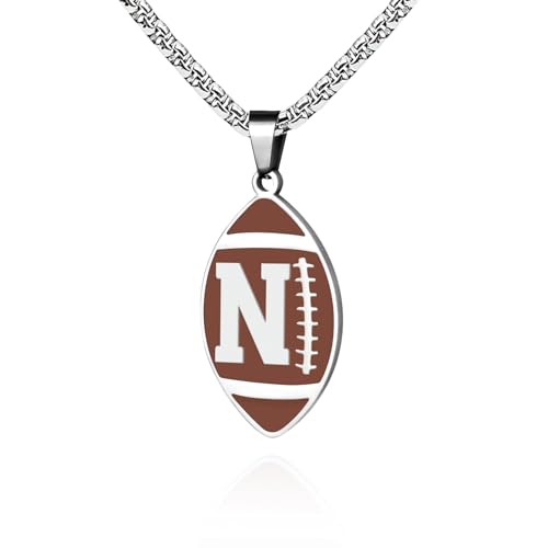 Collar con dije deportivo de fútbol con inicial A-Z para hombres y niños, cadena de fútbol de acero inoxidable, regalos personalizados para jugadores de equipo, atletas y fanáticos, Acero inoxidable