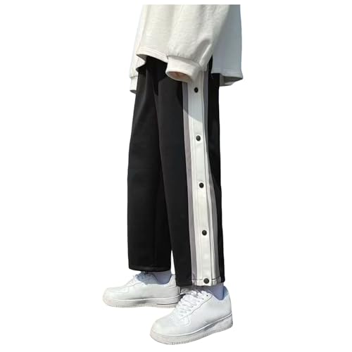 Bauzuoyo Pantalones de chándal para hombre con botón decorativo, pantalones de rehabilitación para deportes y fitness, con abertura lateral completa, pantalones de ocio, pantalones de jogging,