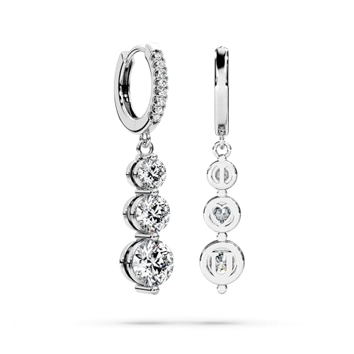 Moissanite Three-stone Diamond Drop Earrings for Women S925 Rodium Vermeil Sterling Silver Trilogy Dangle for Wife Girlfriend Mom Gifts for Her Daughter on Birthday Wedding Anniversary