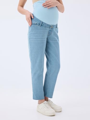 Image of Maternity Denim Jeans for Women | Over The Bump Stretchable Belly Panel | Comfortable Pregnancy Wear | Regular Fit Casual Jeans