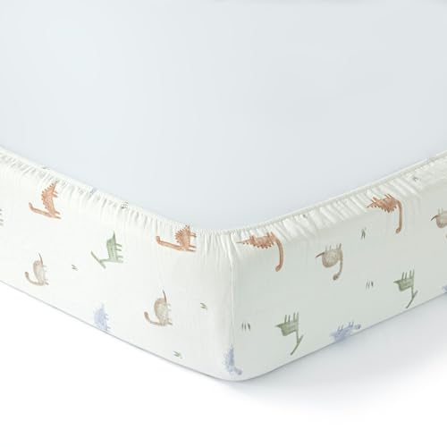 Image of Dreamology Cotton Crib Sheets for Boys and Girls, Soft, Breathable 1-Pack | 100% Cotton Muslin Crib Sheets Fitted for Standard Cribs and Toddler Beds 28x52 Crib Sheet | Dino
