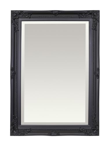 Image of Select Mirrors Rennes Vintage Wall Mirror - Shabby Chic Baroque, Antique, French Design - Solid Wood Frame (Black, 50cm x 70cm)