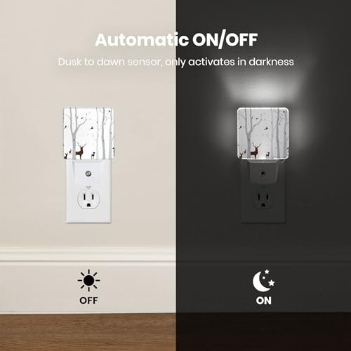 Image of Night Light Plug-in Dusk to Dawn Smart Sensor White Led Nightlight for Bedroom Bathroom Kitchen Hallway Stairs Energy Efficient Decor Desk Lamp