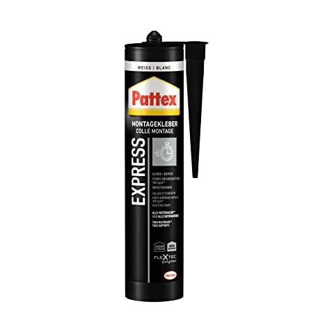 Pattex Montage Express, starker Montagekleber für schnelle Verklebungen, Universalkleber für alle Materialien*, Baukleber mit starker Anfangshaftung, 1x440g Kartusche Cover