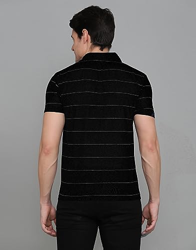 Image of INKKR Men's Striped Polo Neck Cotton Blend Multicolor T-Shirt
