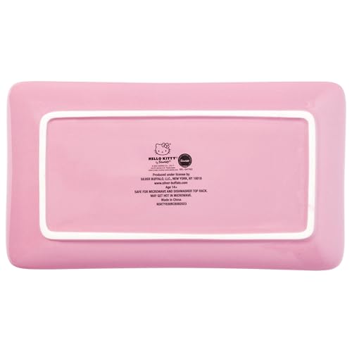 Image of Silver Buffalo Sanrio Hello Kitty Strawberries and Bows Kawaii Ceramic Sushi Set with Dipping Sauce Dish and Matching Chopsticks