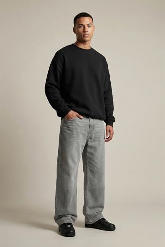 Image of Plaid&Plain Men's Baggy Jeans Wide Leg Heavyweight 100% Cotton Loose Fit