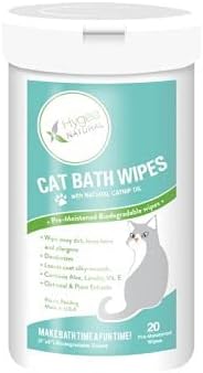 Hygea Natural Cat Bath Wipes with Catnip, Cleansing, & Reduce Allergens - Hypoallergenic- 20 Count