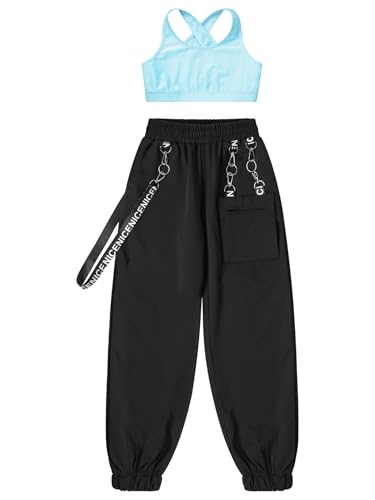 easyforever Girl Dance Clothing Set Cross Back Sleeveless Tank Top And Sweatpants Workout Jogger Tracksuit Hip Hop Dancewear Light Blue 14 Years3